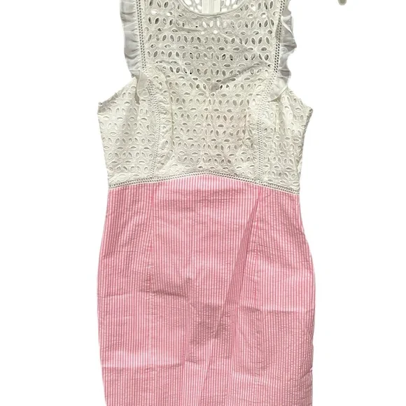 Lilly Pulitzer Myra Shift Dress Size 8 Eyelet Top & Pink Seersucker Skirt Lilly Pulitzer Myra Shift Dress Size 8 Eyelet Top & Pink Seersucker Skirt